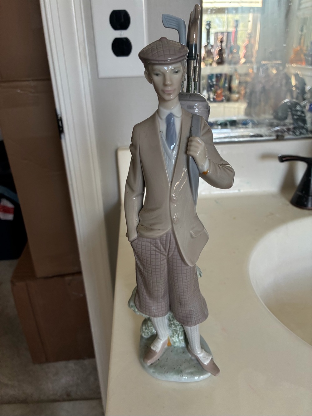 Lladro 4824 The Golf Player - Vintage Golfer Caddy with Bag Porcelain Figurine